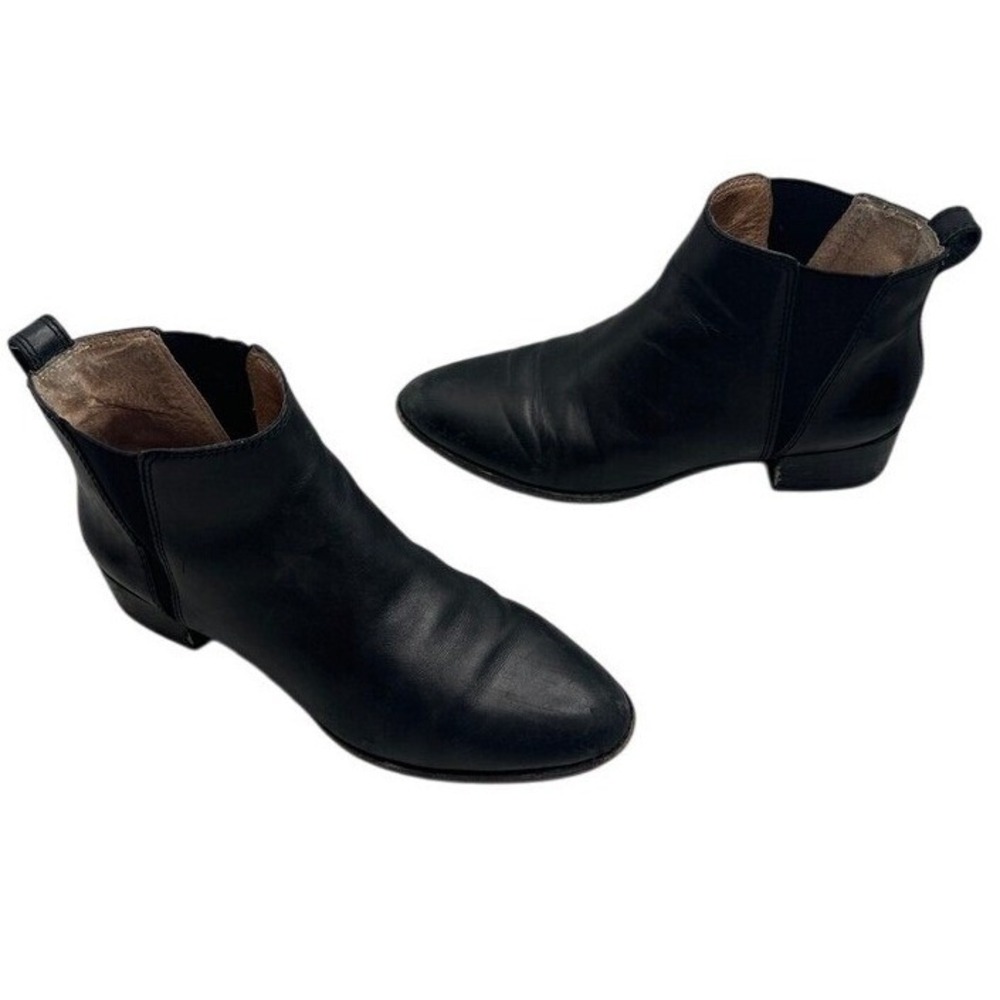 Madewell Black Leather Chelsea Ankle Boots Almond Toe Low Heel Pull On 8 boho